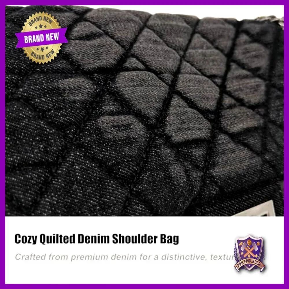 Quilted Denim Hobo Bag Vintage Y2K Crossbody Shoulder Tote Flap Closure - Picture 5 of 7